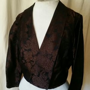 Vintage 1960s black brown floral silk shrug jacket